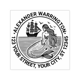 Sultry Mermaid Siren, Ship Name Return Address Self-inking Stamp