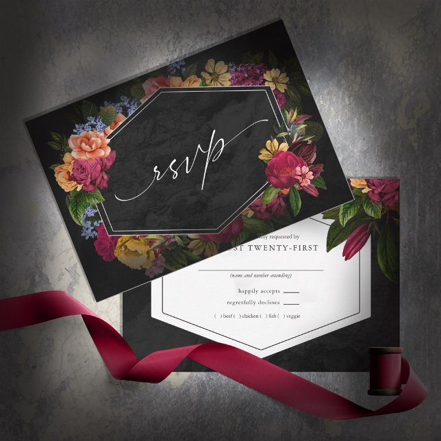 Sultry Nights Floral Wedding ID829 RSVP Card (Creator Uploaded)