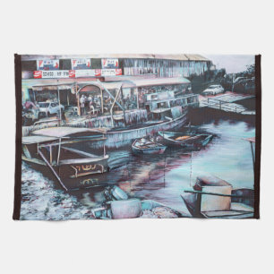 Sultry Prelude to Dusk, Jaffe, Israel Kitchen Towel