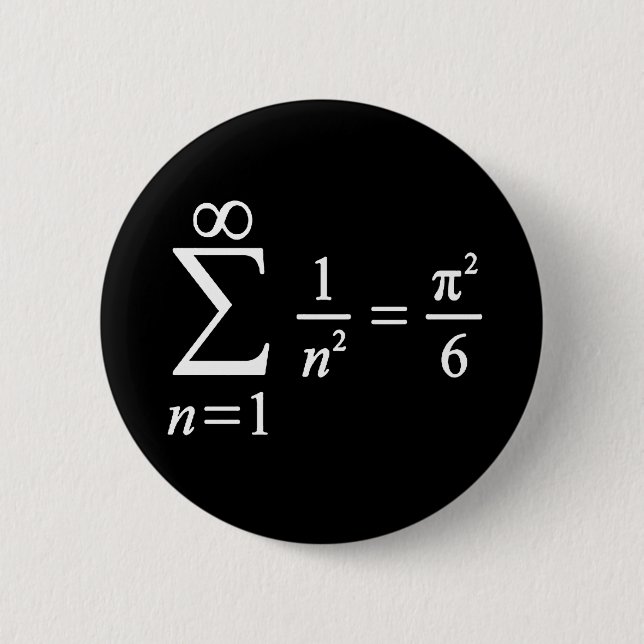 sum of inverse squared numbers, algebra basics 2 inch round button (Front)