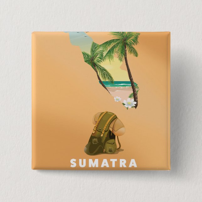 Sumatra illustrated map travel poster 2 inch square button (Front)