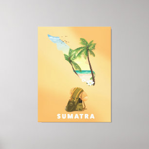 Sumatra illustrated map travel poster canvas print