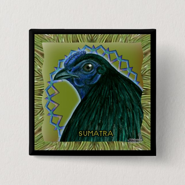 Sumatra Rooster Framed 2 Inch Square Button (Front)