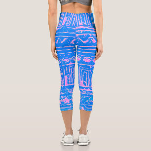Sumerian Mesopotamian Pattern Blue Capri Leggings
