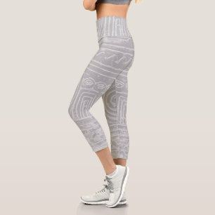 Sumerian Mesopotamian Pattern Grey Filter Capri Leggings