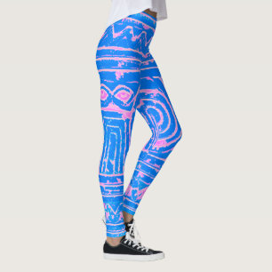 Sumerian Mesopotamian Pattern Pink Blue Leggings