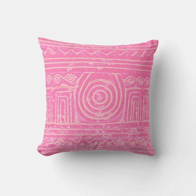 Sumerian Mesopotamian Pattern Pink Throw Pillow (Front)
