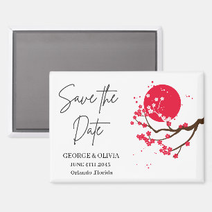 Sumi-e Cherry Blossom Wedding Save the Date Magnet