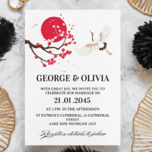  Sumi-e Style Japanese Cherry Blossom Wedding Invitation