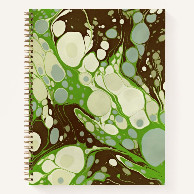 Suminagashi Green Marble Paper Pattern Notebook (Front)