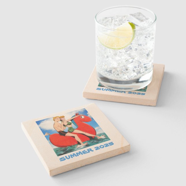 Summer 2025 Beach Fun! Marble Stone Coaster (Side)