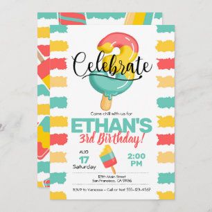 Summer 3rd Birthday Invitation w/ Popsicle