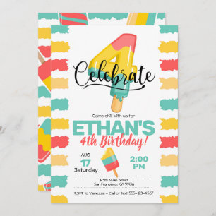 Summer 4th Birthday Invitation w/ Popsicle