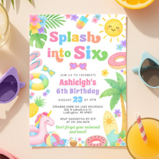 Summer 6th Birthday Invitation - Splash into Six