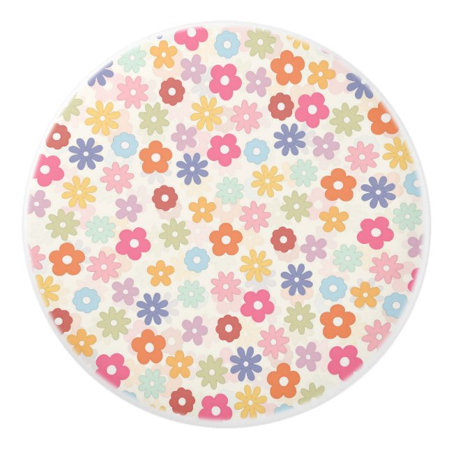 Summer 70’s Boho Retro Daisy Flowers Ceramic Knob (Front)