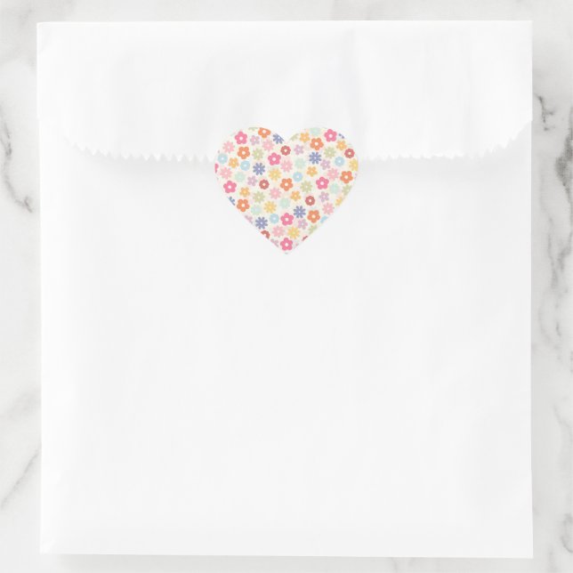 Summer 70’s Boho Retro Daisy Flowers Heart Sticker (Bag)