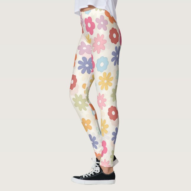 Summer 70’s Boho Retro Daisy Flowers Leggings (Left)