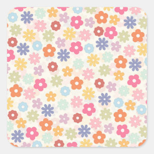Summer 70’s Boho Retro Daisy Flowers Square Sticker