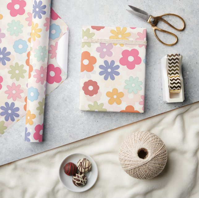 Summer 70’s Boho Retro Daisy Flowers Wrapping Paper (Crafts)