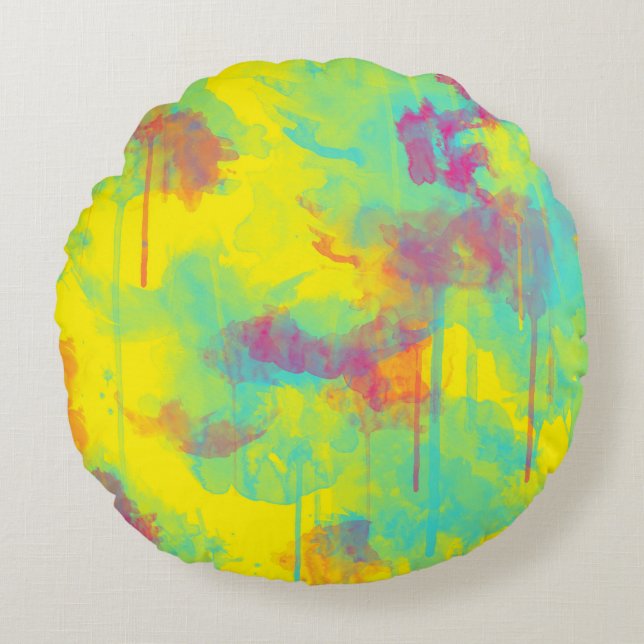 Summer abstract Colourful fun Watercolor splatters Round Pillow (Front)
