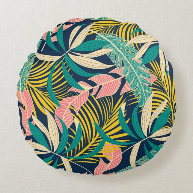 Summer abstract seamless pattern with colorful tro round pillow (Front)