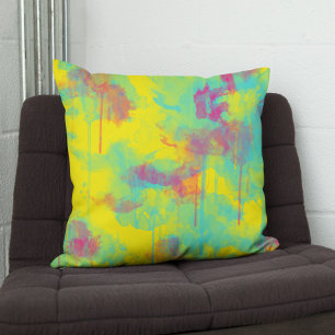 Summer abstract watercolor splatter Throw pillow