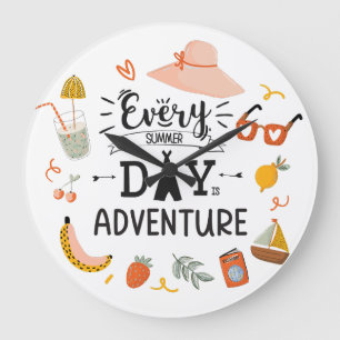 Summer Adventure Quote Colourful Kids Nursery Large Clock