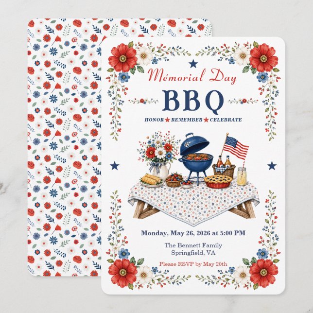 Summer Americana Memorial Day BBQ Invitation (Front/Back)