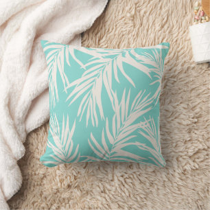 Summer Aqua Blue Tropical Leaves  Beach Home Decor Throw Pillow