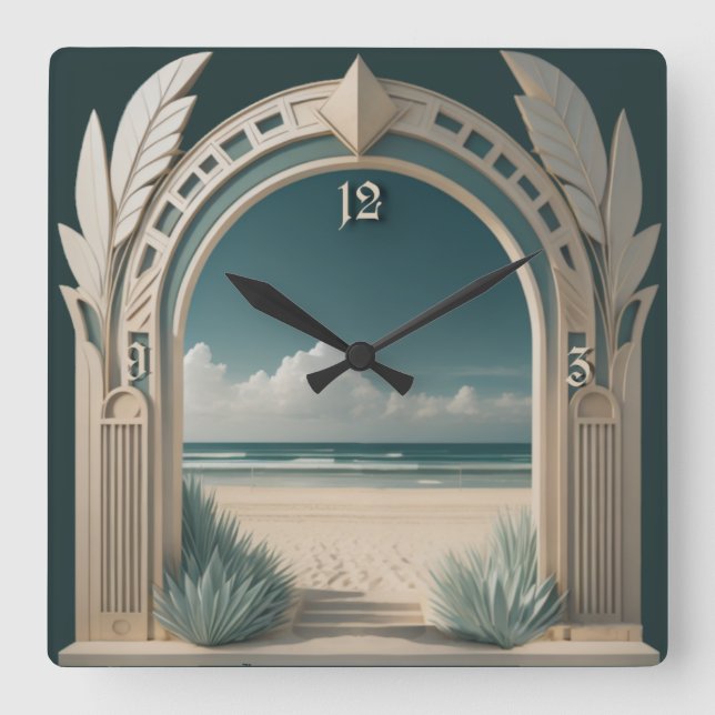 Summer Art Deco Square Wall Clock (Front)