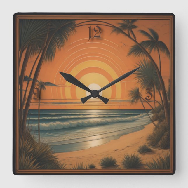 Summer Art Deco Square Wall Clock (Front)