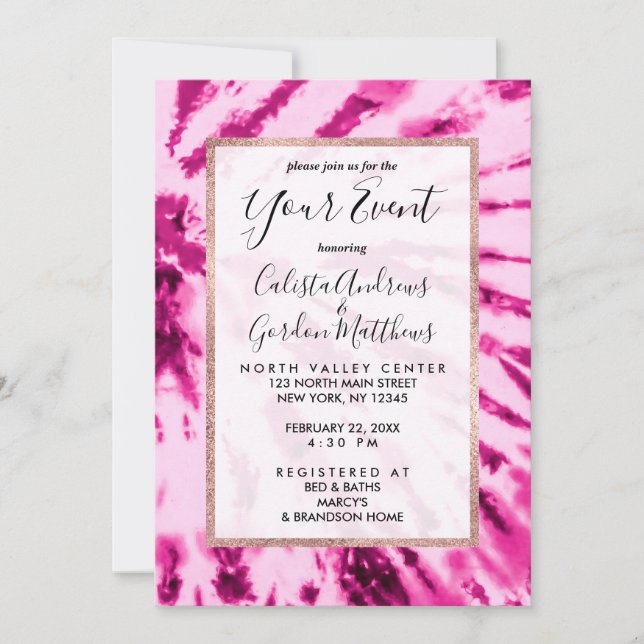 Summer Artsy Girly Neon Blush Pink Tie Dye Pattern Invitation (Front)