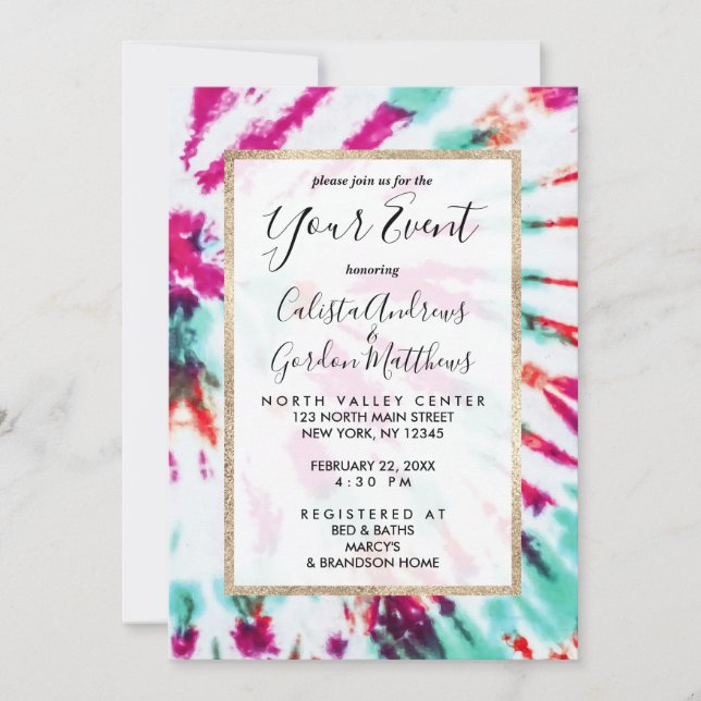 Summer Artsy Girly Neon Teal Pink Tie Dye Pattern Invitation (Front)