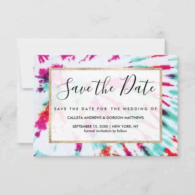 Summer Artsy Girly Neon Teal Pink Tie Dye Pattern Save The Date (Front)