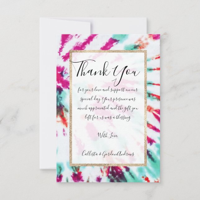 Summer Artsy Girly Neon Teal Pink Tie Dye Pattern Thank You Card (Front)
