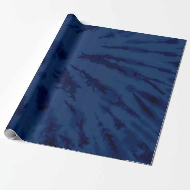 Summer Artsy Navy Blue Tie Dye Swirl Wrapping Paper (Unrolled)