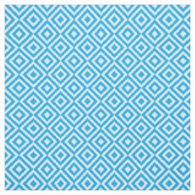 Summer Azure Blue Ikat Diamond Squares Pattern Fabric (Swatch)