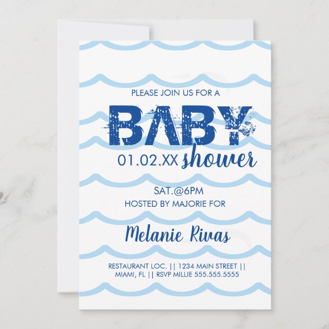 Summer Baby Shower Blue Waves Pattern Invitation (Front)