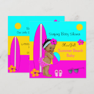 Summer Baby Shower Girl Beach Baby Surfing Ethnic Invitation