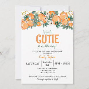 Summer Baby Shower, Orange Citrus Floral Shower Invitation