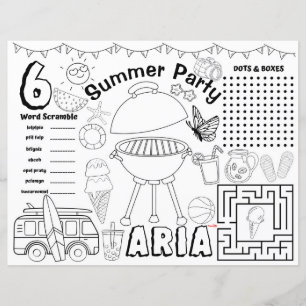 Summer baby shower placemat, Summer activity sheet