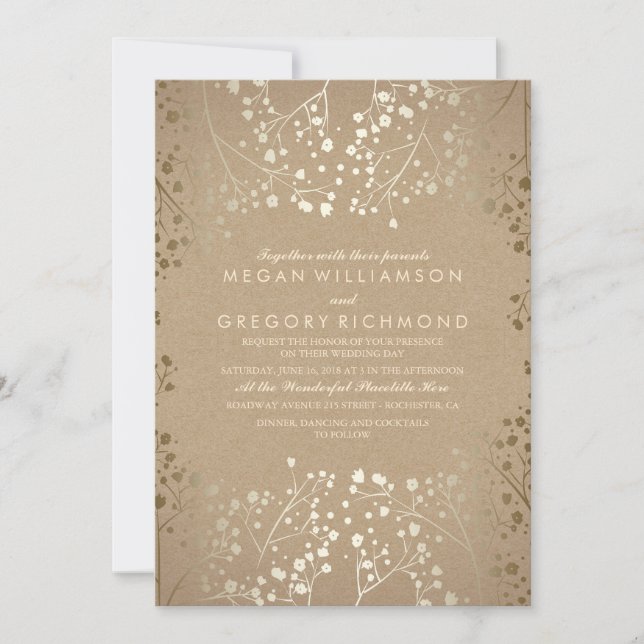 Summer Baby's Breath - Gold Floral Wedding Invitation (Front)