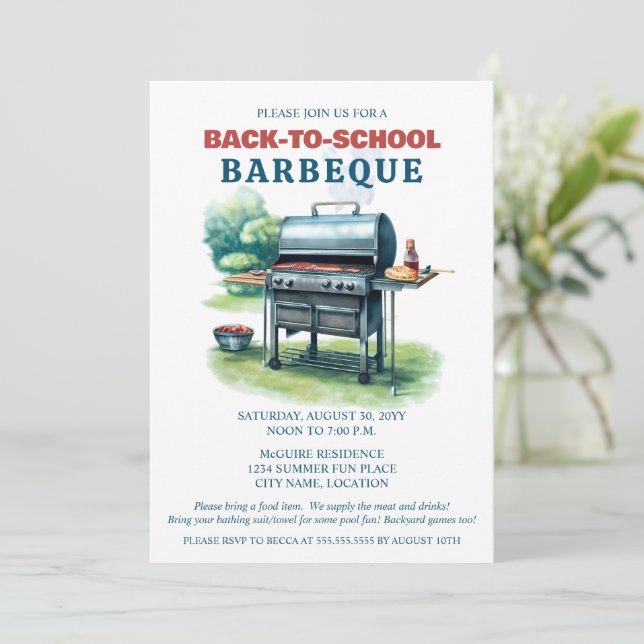 Summer Back to School BBQ Party Invitation (Standing Front)