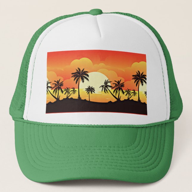Summer Background with Palm Trees-32134 Trucker Hat (Front)