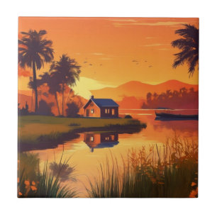 Summer Background With Palm Trees Tile