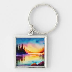Summer Background With Sunset Palm Trees-56700 Keychain