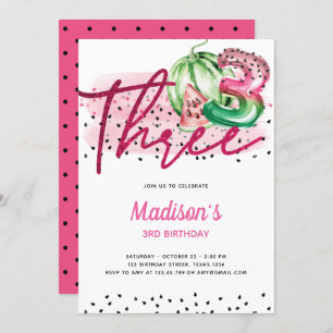 Summer Balloon Letters Melon 3rd Birthday Invitation
