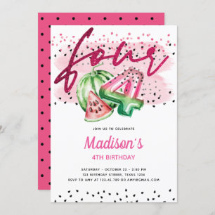 Summer Balloon Letters Melon 4th Birthday Invitation
