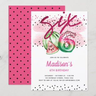 Summer Balloon Letters Melon 6th Birthday Invitation