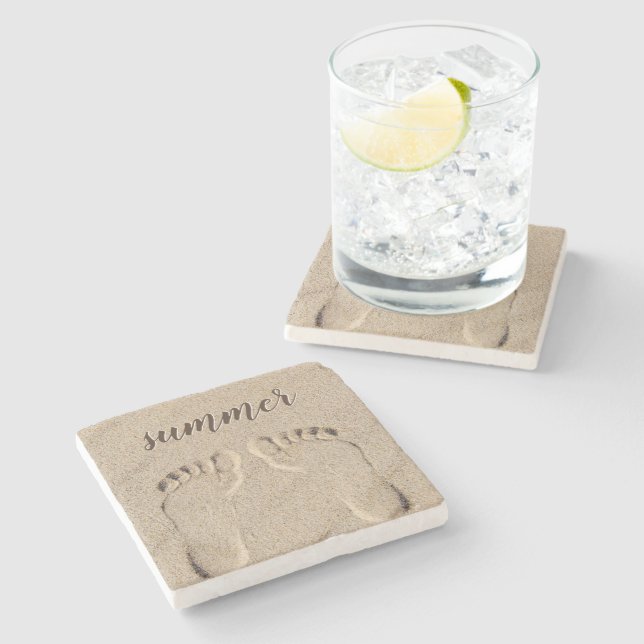 Summer Bare Feet Footprints In Sand Stone Coaster (Side)
